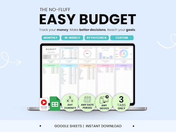 Google Sheets Budget Planner: Weekly, Monthly, & Paycheck Budget (Digital Download)