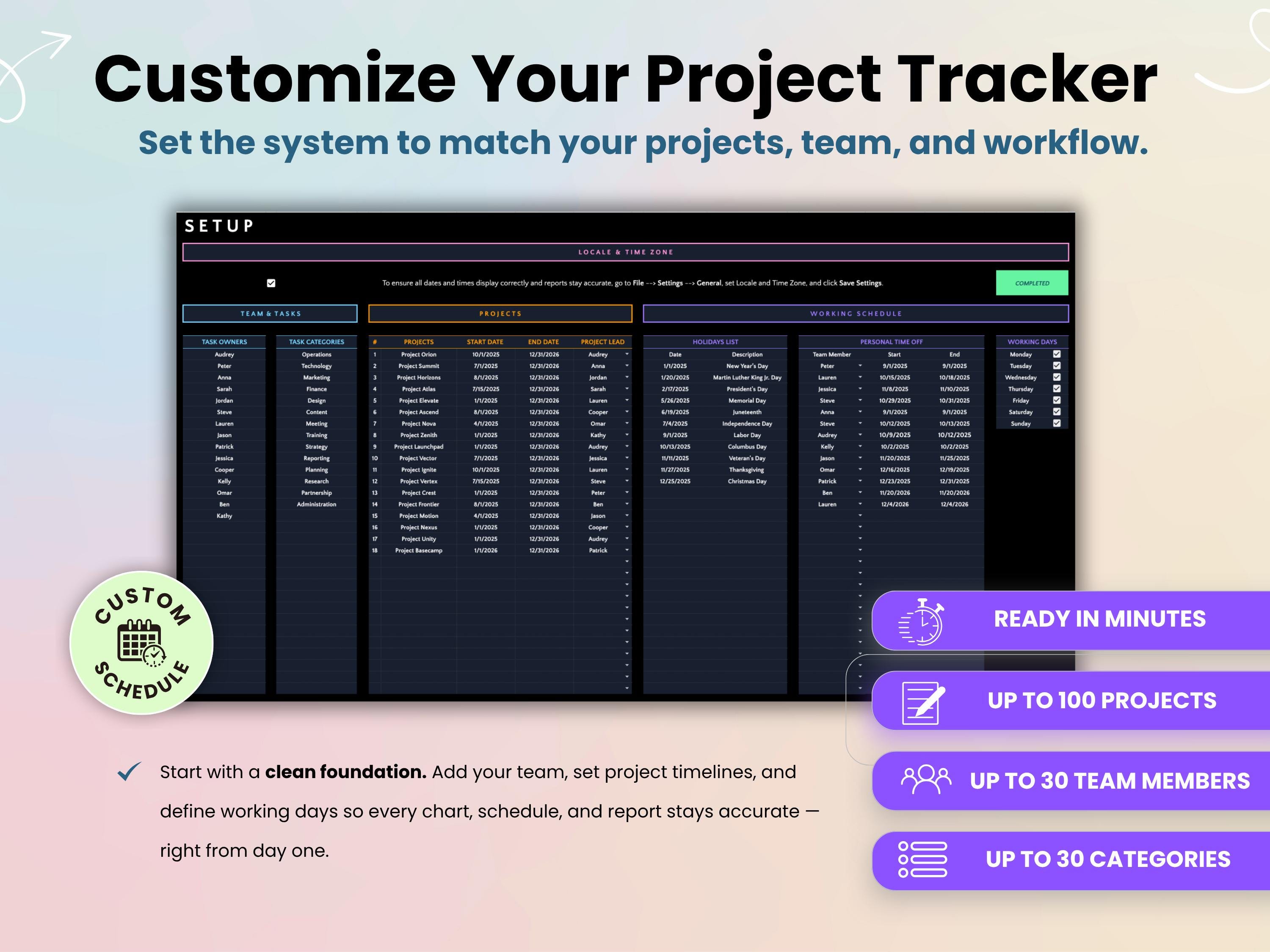 Dark Mode Project Management Template Google Sheets Task Tracker Team ...