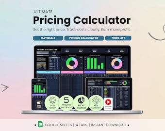 Pricing Calculator Spreadsheet Google Sheets Dark Mode Pricing Template Profit Margin Cost Tracker Price List Materials Inventory