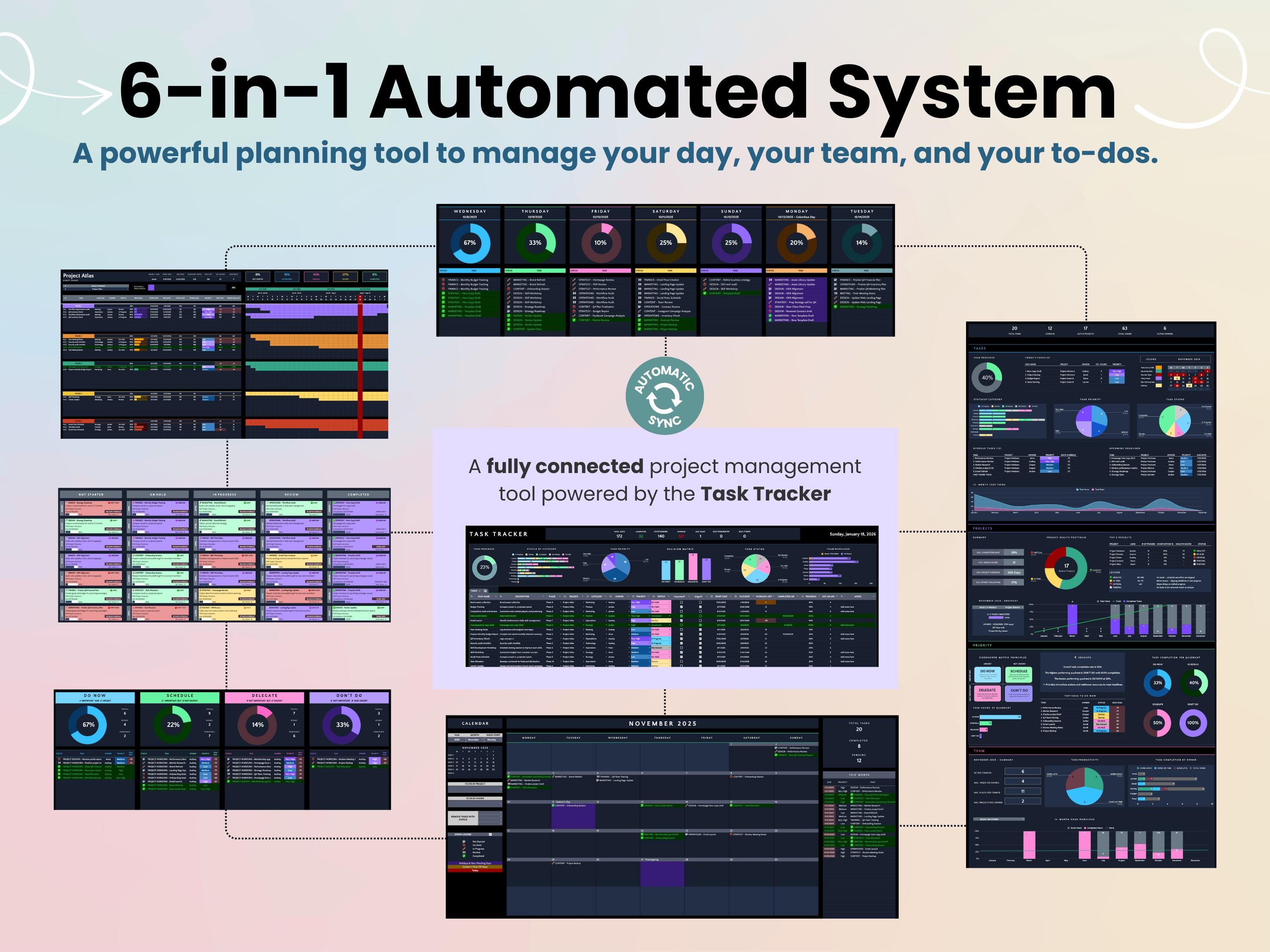 Dark Mode Project Management Template Google Sheets Task Tracker Team ...