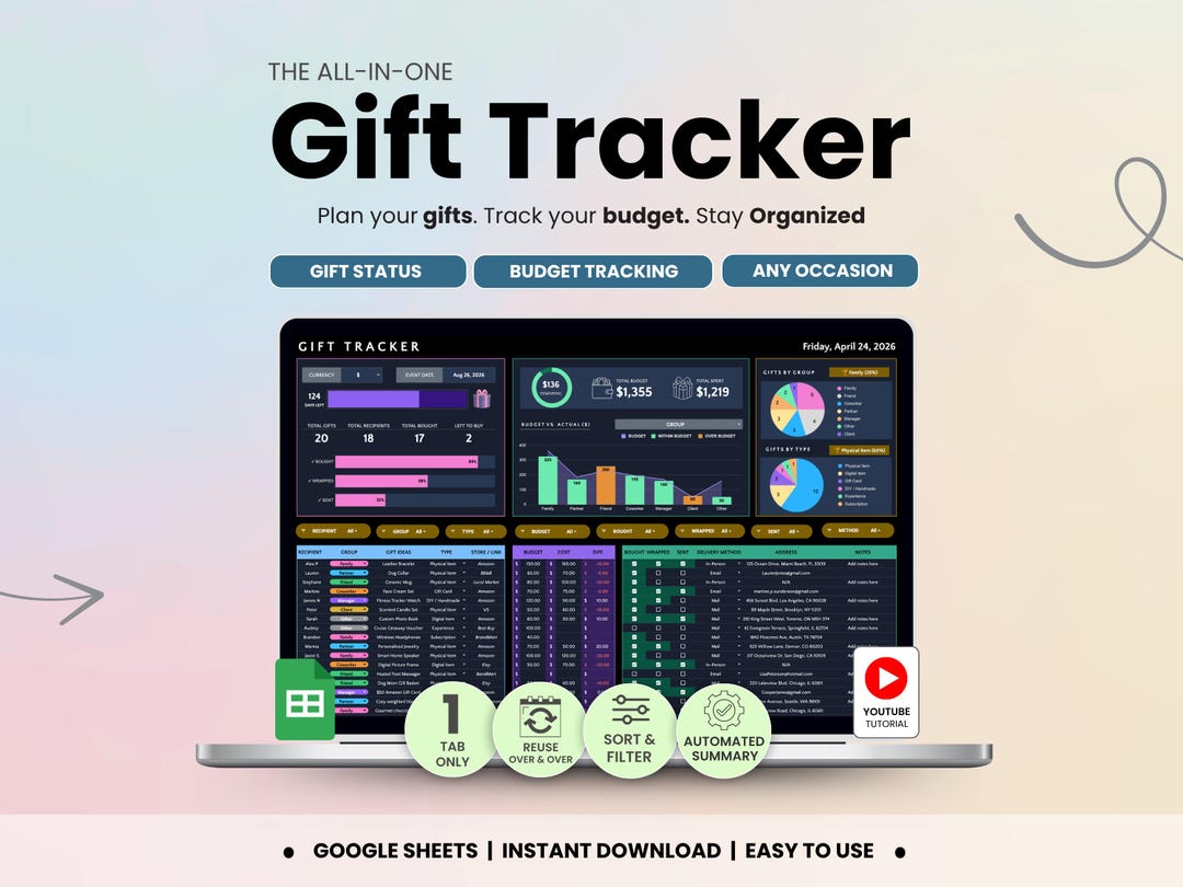 Gift Tracker Google Sheets Dark Mode Holiday Gifts Planner Birthday ...