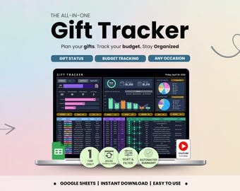 Gift Tracker Google Sheets Dark Mode Holiday Gifts Planner Birthday Gifts Spreadsheet Wedding Gifting Budget Tracker Baby Shower Gift List