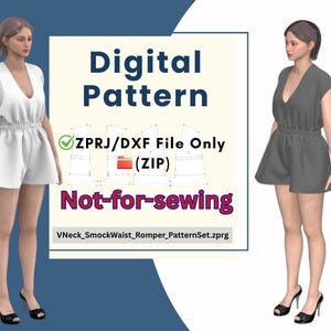 3D Jumpsuit Pattern for CLO3D | Digital ZPRJ File Only | Not for Sewing | V-Neck Casual Romper,digital Pattern, 3D garment