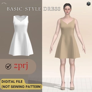 Digital 3D Pattern (.zprj) for CLO3D | Editable for Sewing Use | Instant Download |  Basic-Style Dress | 3d fashion file, hmong digital
