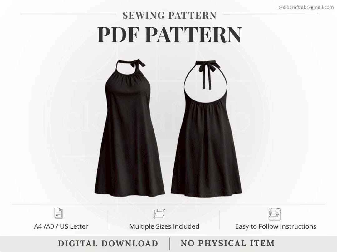 strapless backless dress pattern Halter Backless Dress Sewing Pattern | Beginner (digital Download) PDF