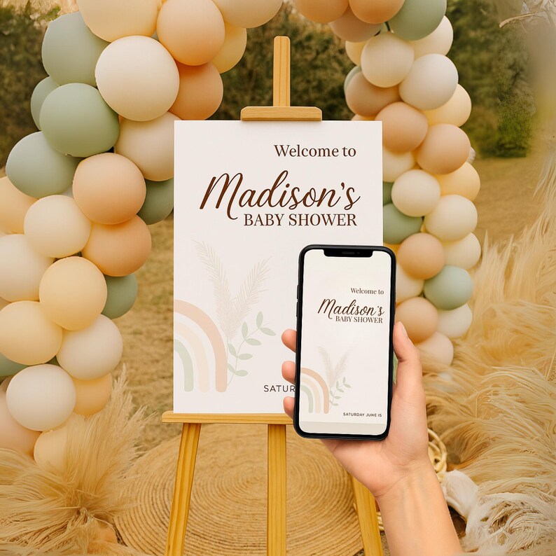 Colorful Boho Baby Shower Sign - Editable Canva Template - Instant ...