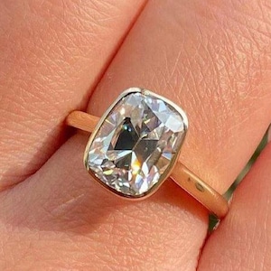 2.0Ct Cushion Cut Diamond Solitaire Ring, Elongated Cushion Lab Grown Diamond Ring, Bezel Set Engagement Ring, Wedding Ring Anniversary Gift