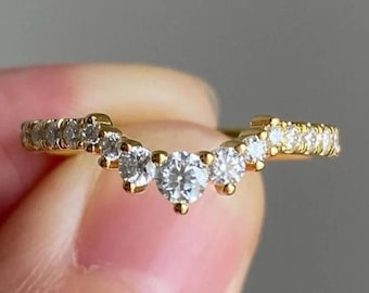 Alianza de boda con diamantes redondos de talla brillante, apilable, cultivada en laboratorio, para compromiso, curva, regalo de aniversario, a juego.