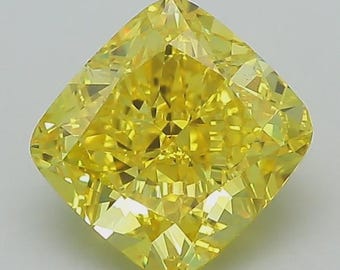 Fancy Vivid Yellow Cushion Cut Lab Grown Diamond, IGI Certified Loose Diamond for Engagement Ring or Custom Wedding Jewelry