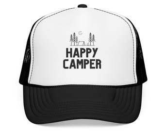 Happy Camper Foam Trucker Hat: Embroidered Camping Ball Cap