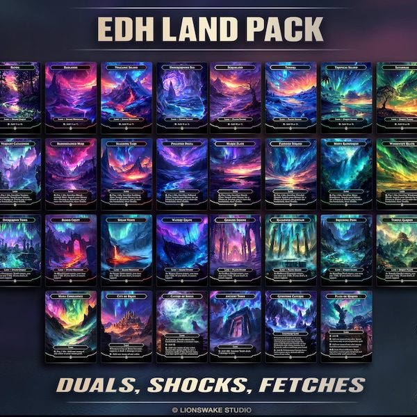 EDH Land Pack | Dual Fetch Shock Proxies With 6 Bonus Cards | For Commander Decks