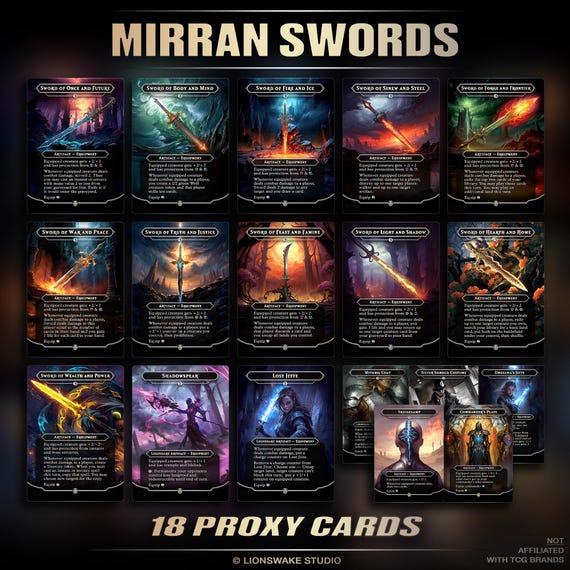 Mirran Swords for EDH: 18 Full-Art Equipment Proxy Cards