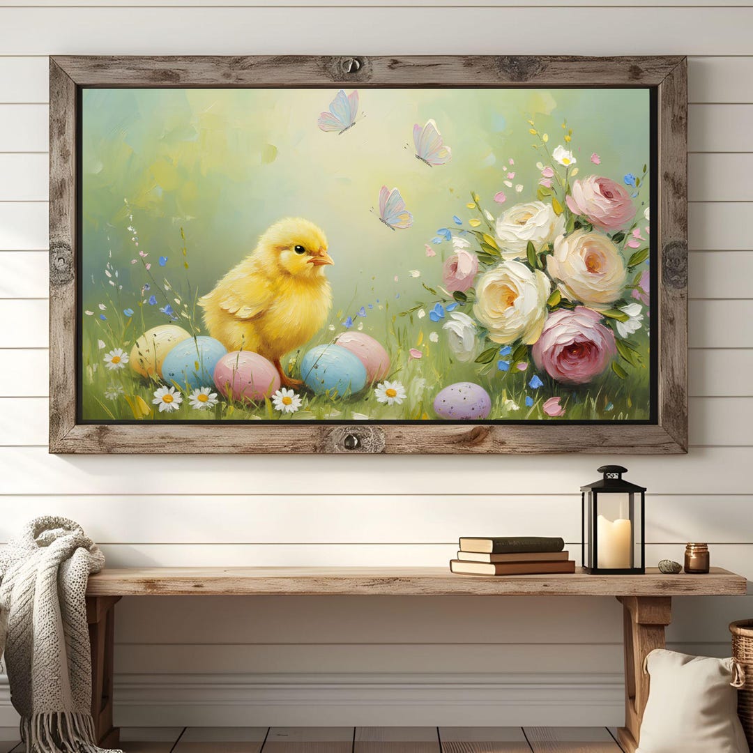 Easter Chick Tv Frame Art Digital Download, Vintage Floral Wall Art ...