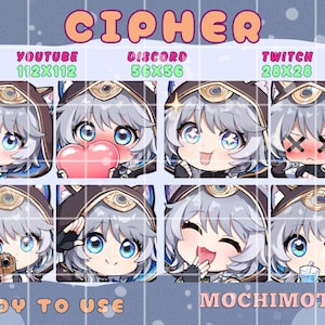 Zestaw emotikonek Honkai Star Rail Cipher | Uroczy emotikony HSR Cipher z Twitcha i Discorda | Chibi Gray Hair Girl | Pakiet Streamerów | Kawaii VTuber Emote