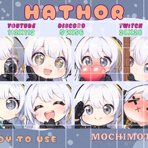 Conjunto de gestos NDE Hathor | Emotes adorables de Neverness to Everness para Twitch y Discord | Belleza sexy de cabello blanco | Paquete para streamers | Emotes kawaii para VTubers