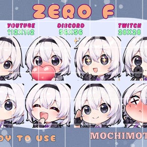 Conjunto de gestos NDE Esper Zero F | Emotes adorables de Neverness to Everness para Twitch y Discord | MC Chica de pelo blanco | Paquete para streamers | Emotes kawaii para VTubers