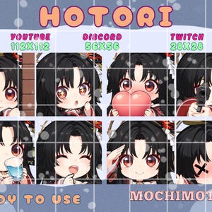 Conjunto de emoticonos NDE Hotori | Emoticonos adorables de Neverness to Everness para Twitch y Discord | Chica sexy de pelo negro | Paquete para streamers | Emoticonos kawaii para VTubers