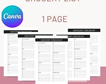 Grocery Checklist Planner Printable | Grocery List Template | Shopping List Organizer | Weekly Grocery Planner | Instant Download