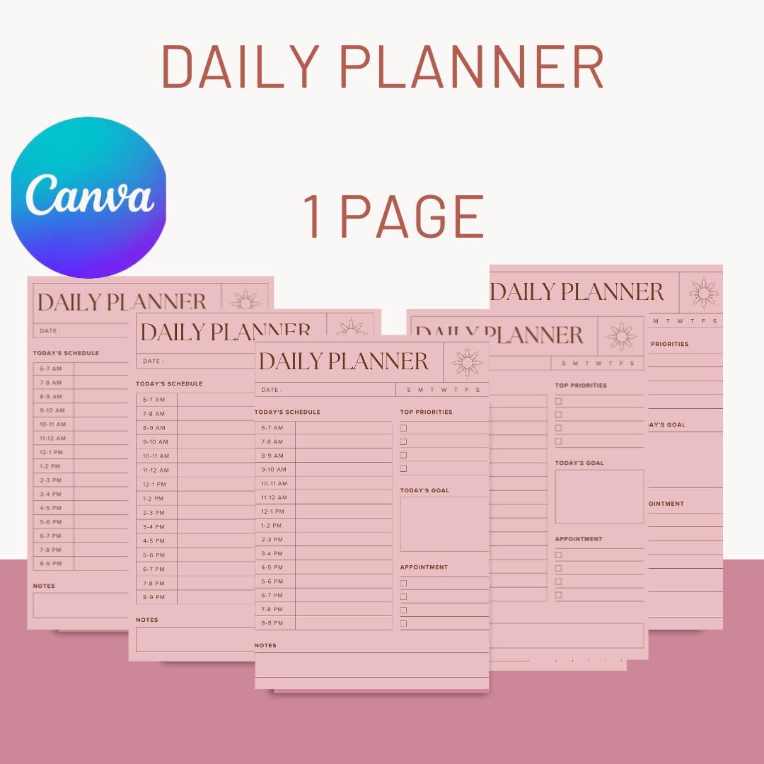 Editable Canva Daily Planner Printable & Fillable PDF | Daily Schedule ...