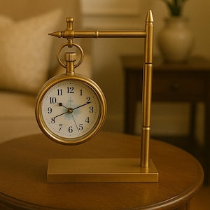 Nautical Brass Table Clock With Stand ~ Nautical Desk Decor Timepiece ~ Vintage Replica Hanging Brass Desk Clock ~ Home And Table Decorative