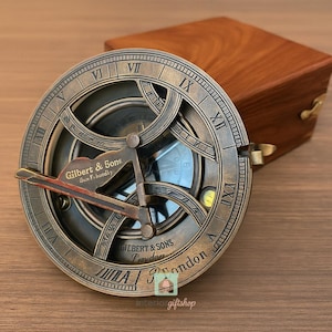 Brass Sundial Compass 5 Inch With Wooden Box Antique Finish Best Gift For Him