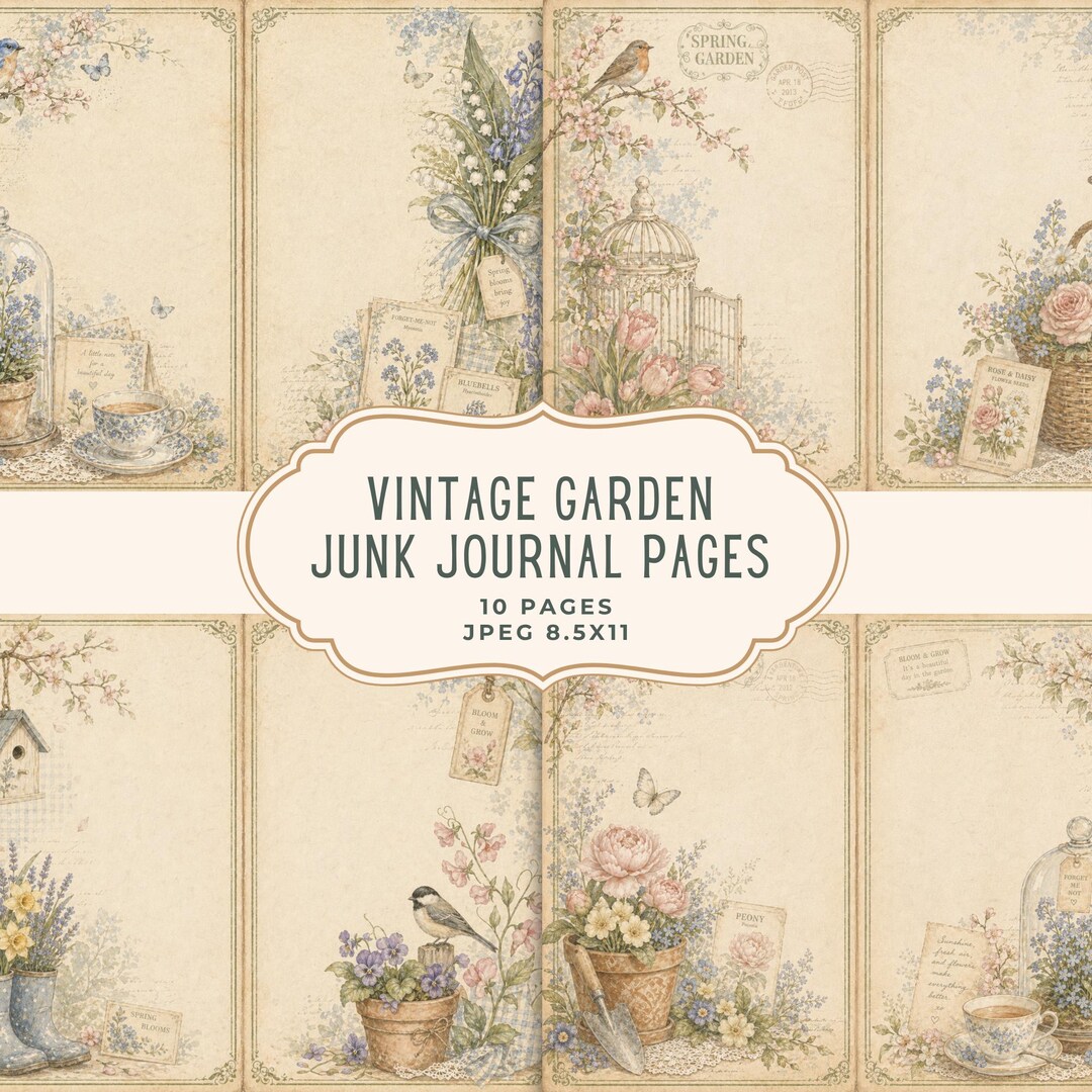 Vintage Garden Junk Journal Kit, Floral Printable Pages, Ephemera ...
