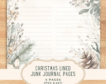 Christmas Lined Junk Journal Pages | Digital Paper | Christmas Scrapbooking Kit | Printable Cards, Ephemera, Paper Craft Collage Sheet