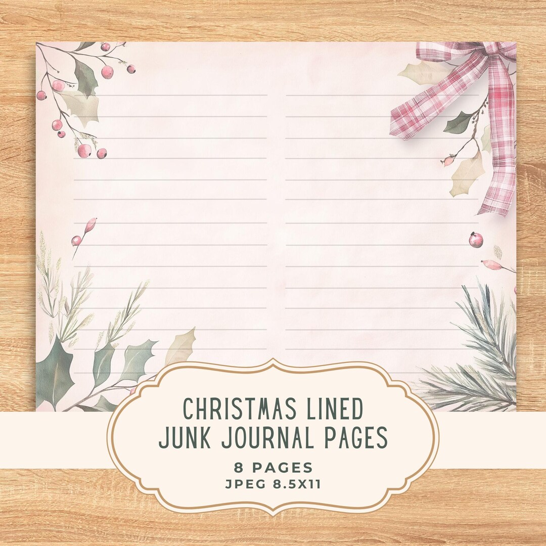 Christmas Lined Pink Junk Journal Pages | Digital Paper | Christmas ...