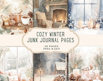 Cozy Winter Junk Journal Kit, Snow Printable Pages, Christmas Scrapbooking Set, Digital Download