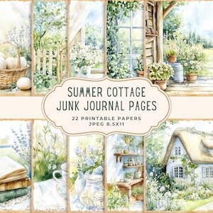 Summer Cottage Junk Journal Seiten | Cottagecore Digitales Papier | Bauernhaus Scrapbooking Kit | Druckbare Land Frühlingsgarten Ephemera