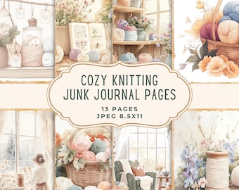Kit de diario de punto, páginas imprimibles de costura, set de scrapbooking floral, descarga digital