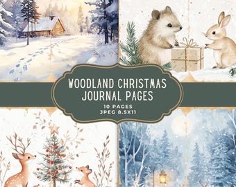Junk Journal Kit Woodland Christmas, Forest Printable Pages, Scrapbooking Supplies, Digital Download
