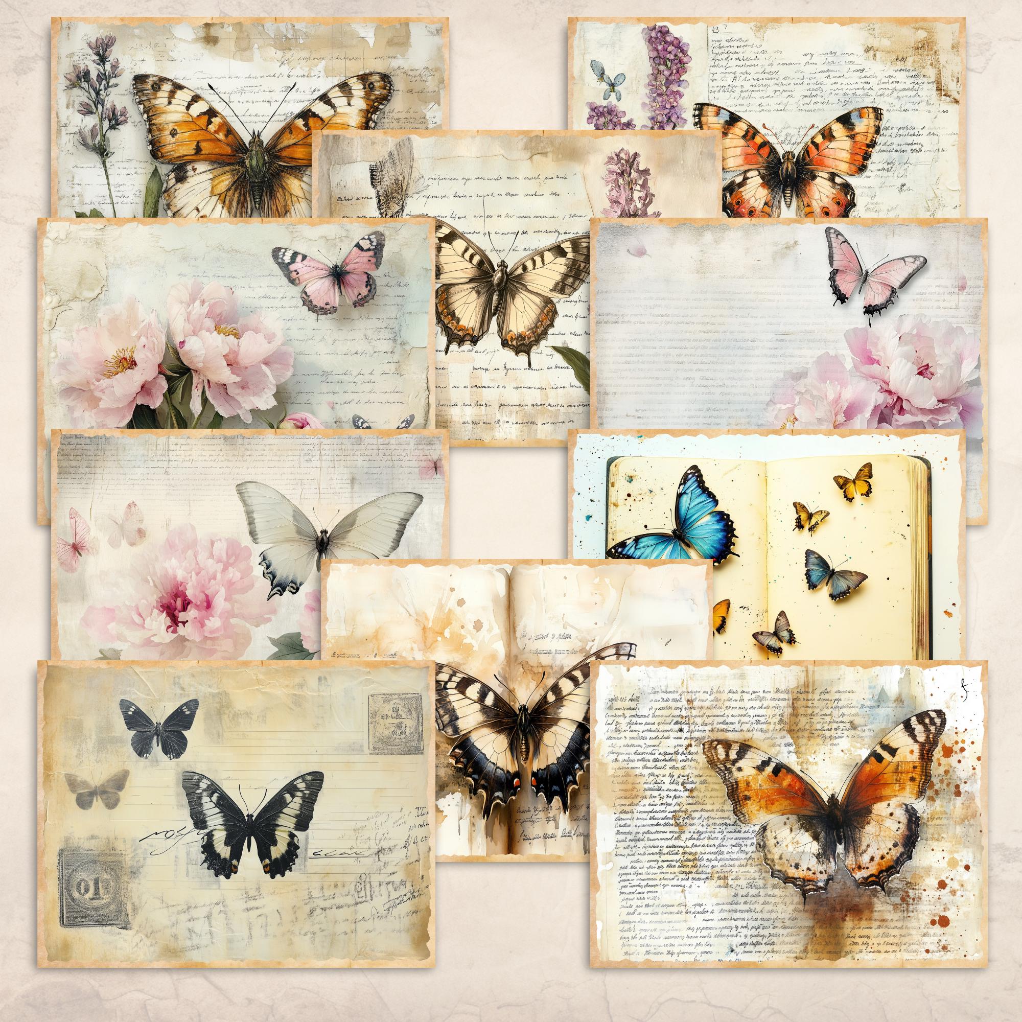 Vintage Butterflies Junk Journal Kit | Printable Ephemera Tags ...