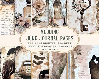 Wedding Junk Journal Kit | Romantic Vintage Bridal Digital Paper | Printable Floral Ephemera | Shabby Chic Love Scrapbooking for Brides