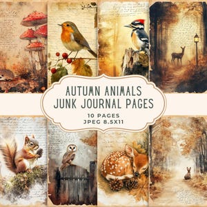 Autumn Animals Junk Journal Pages | Fall Digital Paper | Cozy Woodland Ephemera | Autumn Scrapbook Kit | Cottagecore Printable Papers
