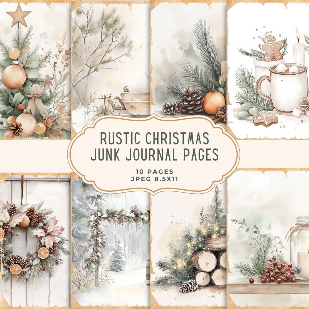 Rustic Christmas Junk Journal Pages | Snow Digital Paper | Christmas ...