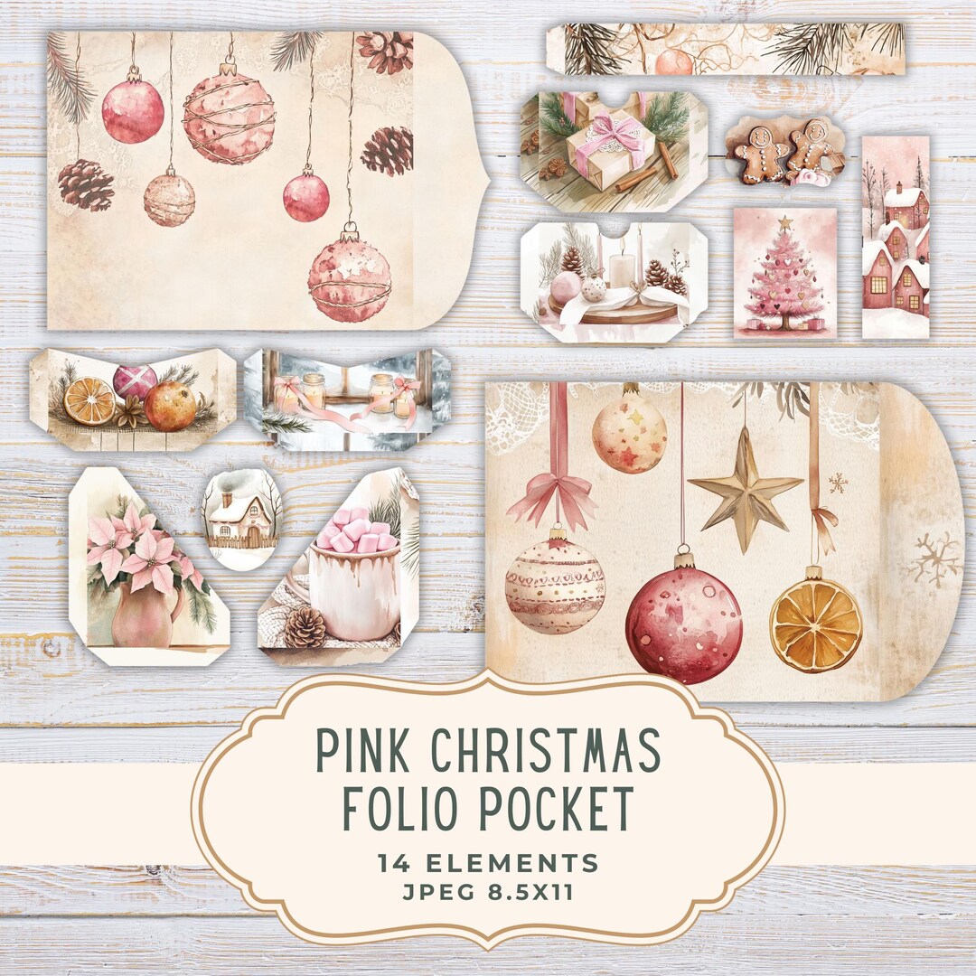 Folio Kit Pink Christmas Junk Journal, Holiday Printable Pages ...