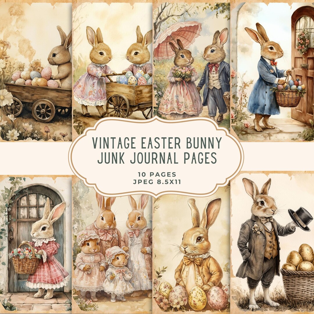 Vintage Easter Bunny Junk Journal Kit, Spring Scrapbooking Set, Floral ...