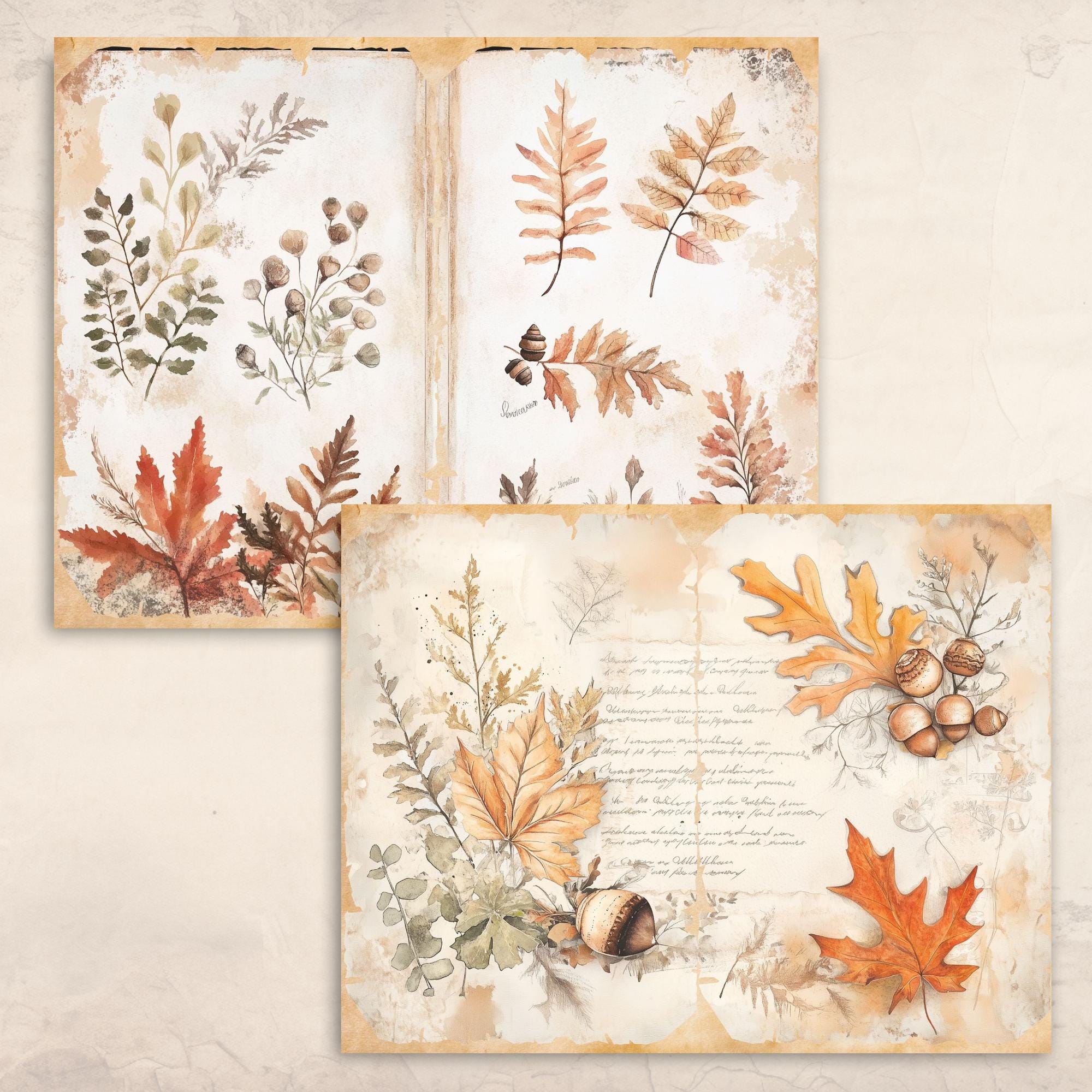 Shabby Vintage Autumn Junk Journal Pages | Fall Digital Paper Pack ...
