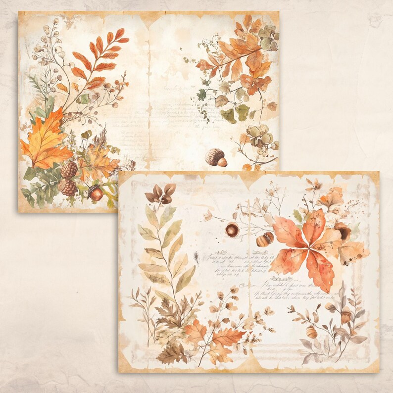 Shabby Vintage Autumn Junk Journal Pages | Fall Digital Paper Pack ...