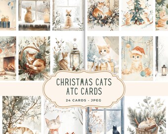 Biglietti ATC con gatti di Natale, kit per diario spazzatura, pagine stampabili, materiale per scrapbooking, download digitale