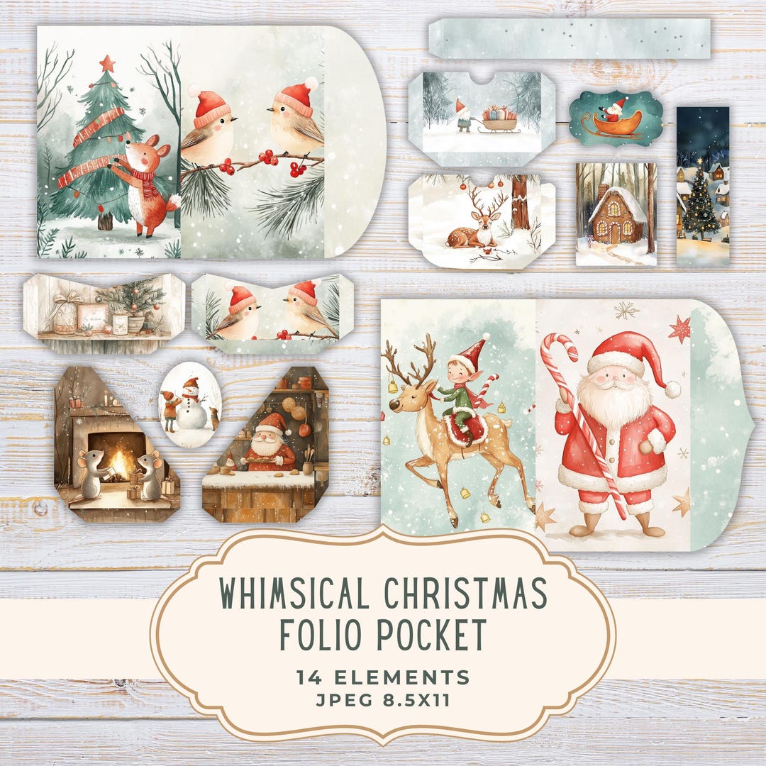 Whimsical Christmas Folio Kit Junk Journal, Holiday Printable Pages ...
