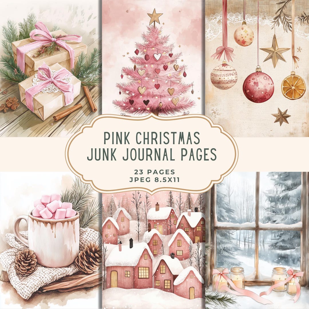Pink Christmas Junk Journal Pages | Digital Paper | Christmas ...