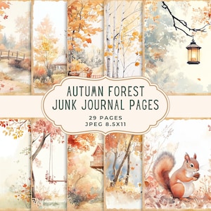 Autumn Forest Junk Journal Kit | Fall Woodland Digital Paper | Printable Scrapbook Pages | Cozy Vintage Junk Journal Set | Forest Animals