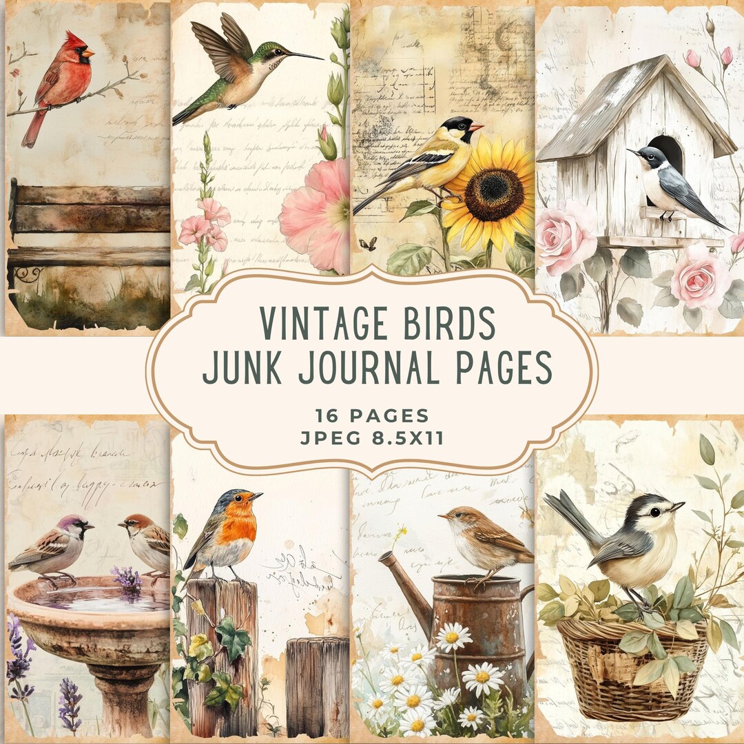 Vintage Birds Junk Journal Kit, Botanical Printable Pages, Garden ...
