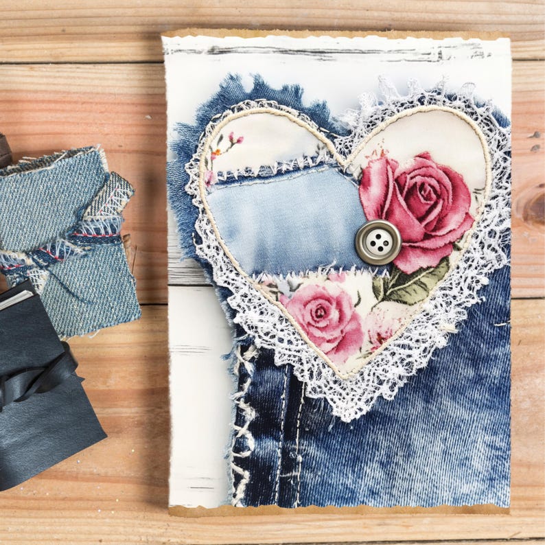 Denim Flowers Lace Junk Journal Pages | Printable Digital Paper Pack ...
