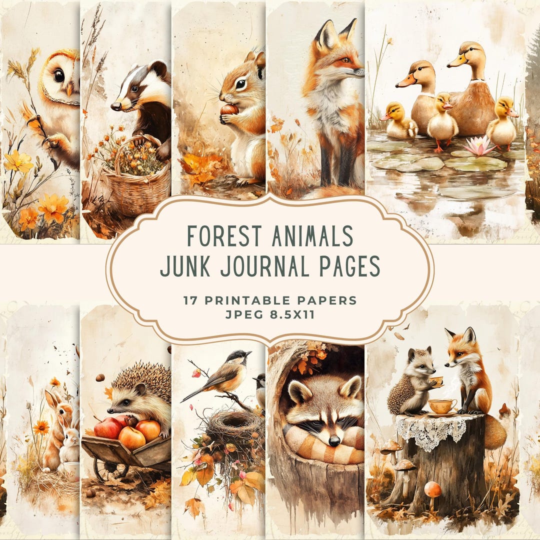 Forest Animals Junk Journal Pages | Autumn Woodland Digital Paper ...