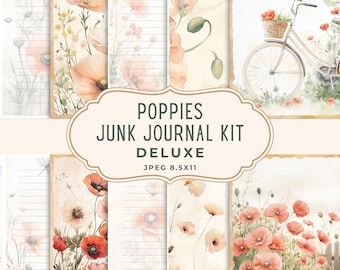 Poppies Junk Journal Kit | Floral Digital Paper | Vintage Garden Journal Pages | Printable Stationery | Scrapbooking Ephemera