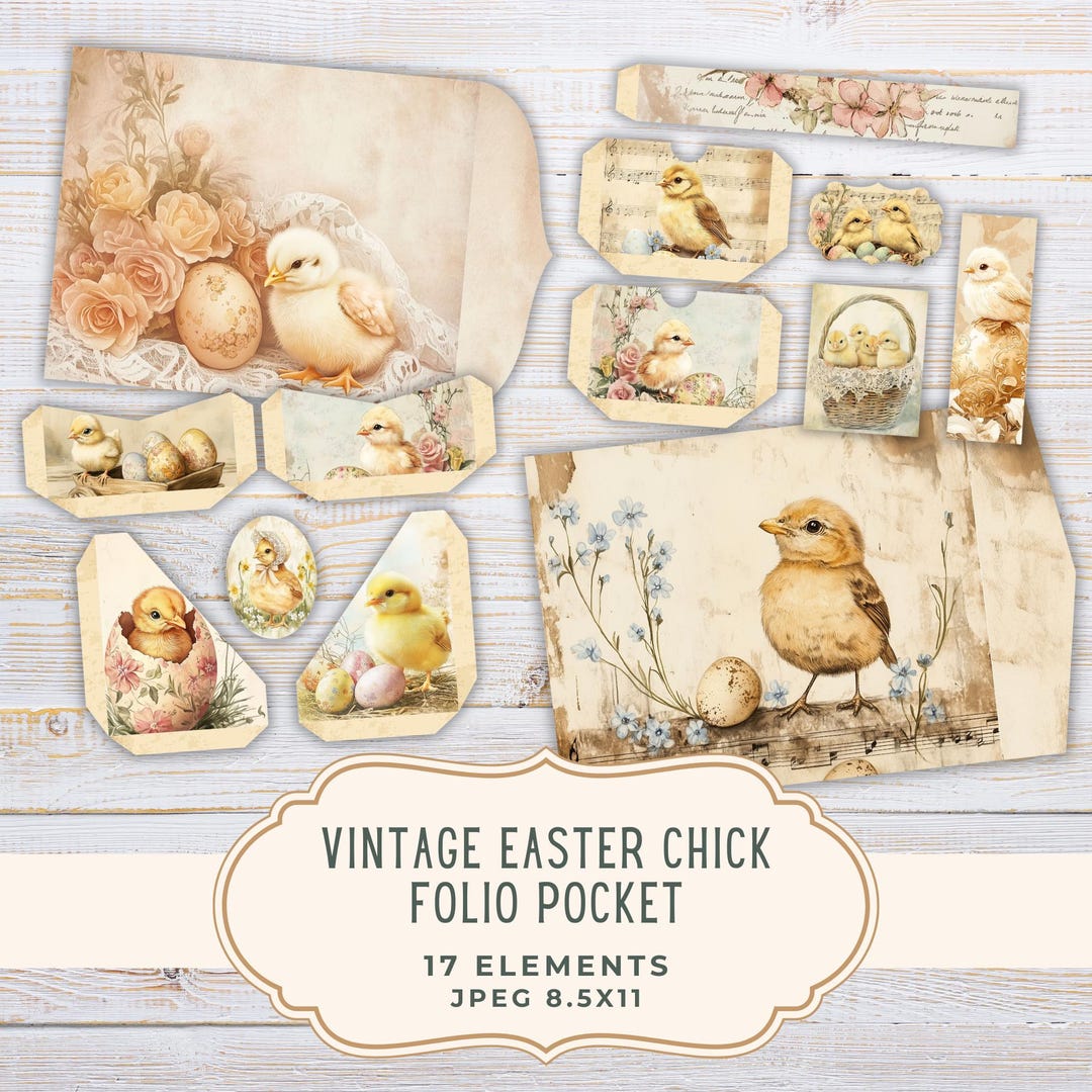 Vintage Easter Chick Folio Kit, Spring Junk Journal, Printable Pages ...