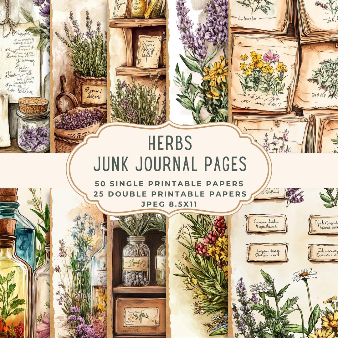 Herbs Junk Journal Pages | Vintage Botanical Floral Paper | Printable ...